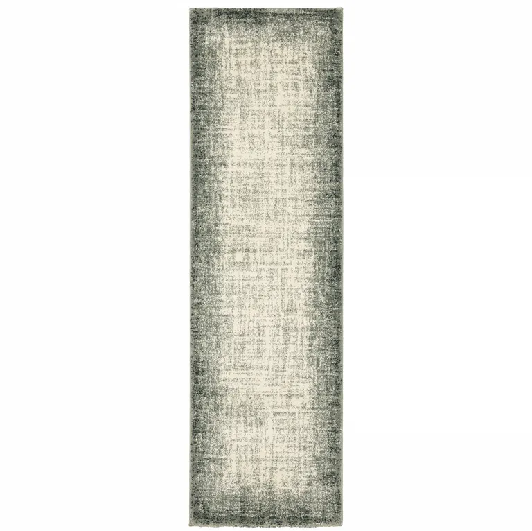 Grey Beige And Blue Power Loom Stain Resistant Runner Rug Photo 1