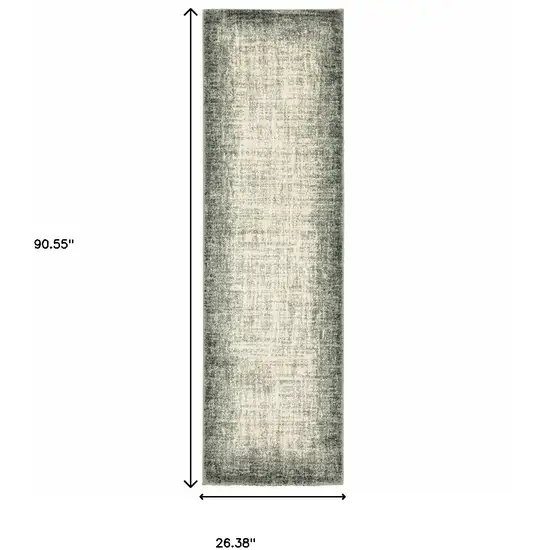 Grey Beige And Blue Power Loom Stain Resistant Runner Rug Photo 8