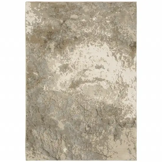 Grey Beige And Ivory Abstract Power Loom Stain Resistant Area Rug Photo 1