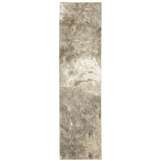 Grey Beige And Ivory Abstract Power Loom Stain Resistant Runner Rug Photo 1