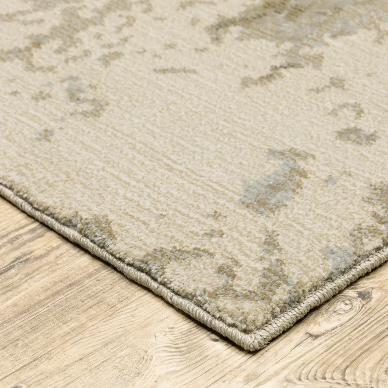 Grey Beige And Ivory Abstract Power Loom Stain Resistant Runner Rug Photo 4