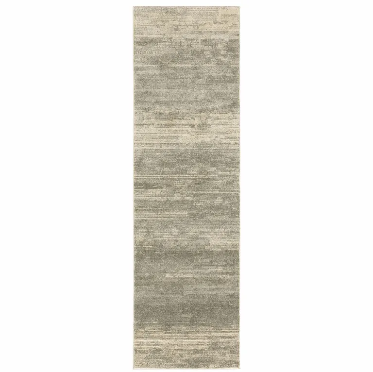 Grey Beige And Tan Abstract Power Loom Stain Resistant Runner Rug Photo 1