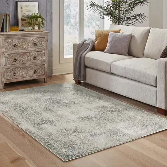 Grey Beige And Teal Oriental Power Loom Stain Resistant Area Rug Photo 8