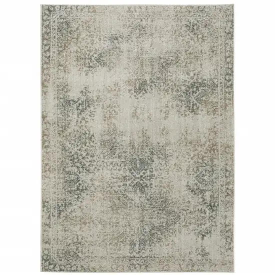 Grey Beige And Teal Oriental Power Loom Stain Resistant Area Rug Photo 1