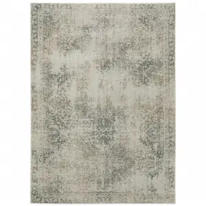 Photo of Grey Beige And Teal Oriental Power Loom Stain Resistant Area Rug