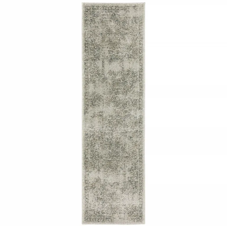 Grey Beige And Teal Oriental Power Loom Stain Resistant Runner Rug Photo 1