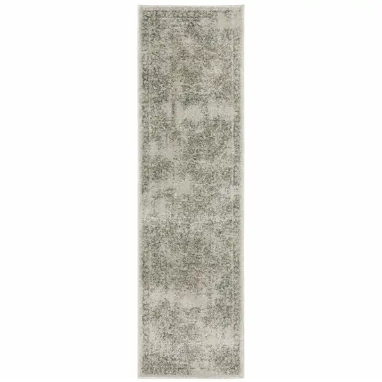 Grey Beige And Teal Oriental Power Loom Stain Resistant Runner Rug Photo 1