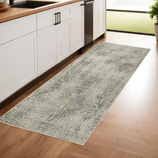 Gray Oriental Power Loom Runner Rug Photo 1