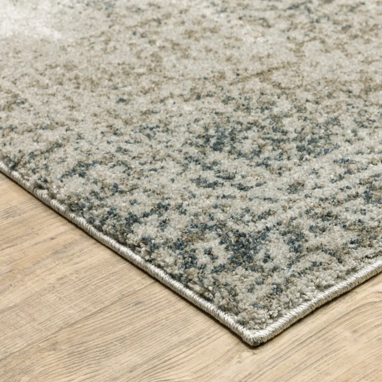 Grey Beige And Teal Oriental Power Loom Stain Resistant Runner Rug Photo 3