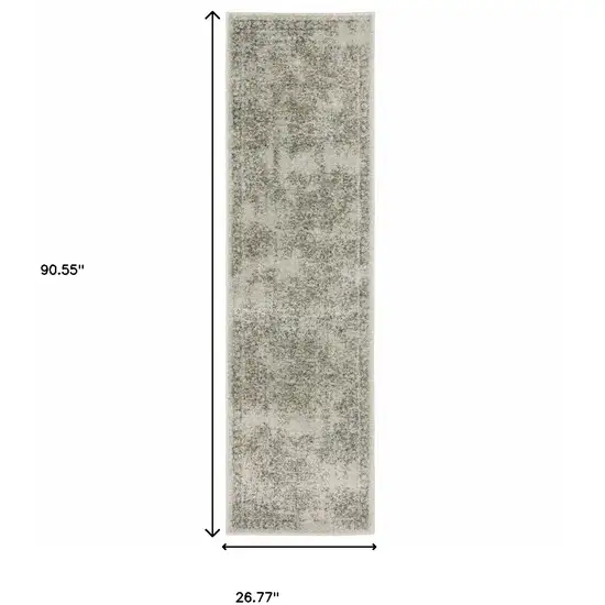 Grey Beige And Teal Oriental Power Loom Stain Resistant Runner Rug Photo 10