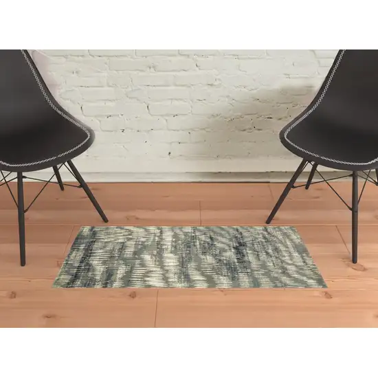 Grey Beige Blue And Light Blue Abstract Power Loom Stain Resistant Area Rug Photo 2