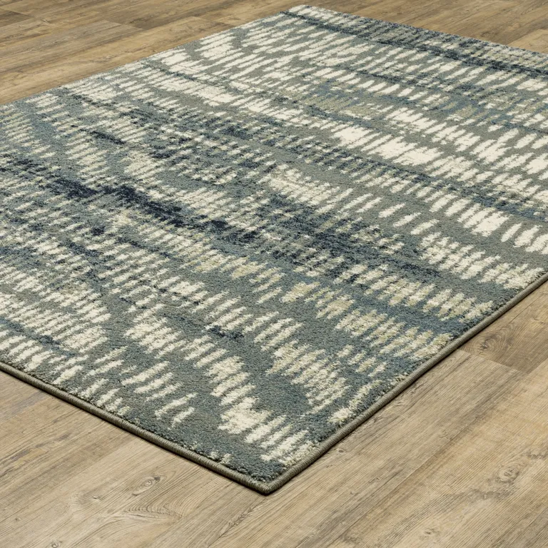 Grey Beige Blue And Light Blue Abstract Power Loom Stain Resistant Area Rug Photo 5
