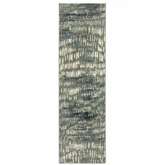 Grey Beige Blue And Light Blue Abstract Power Loom Stain Resistant Runner Rug Photo 1