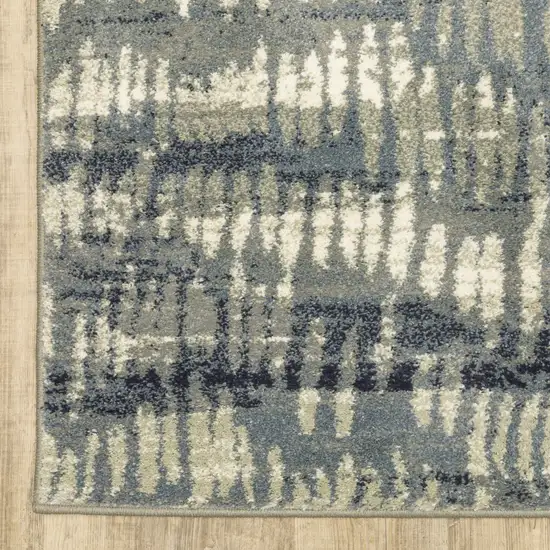 Grey Beige Blue And Light Blue Abstract Power Loom Stain Resistant Runner Rug Photo 3