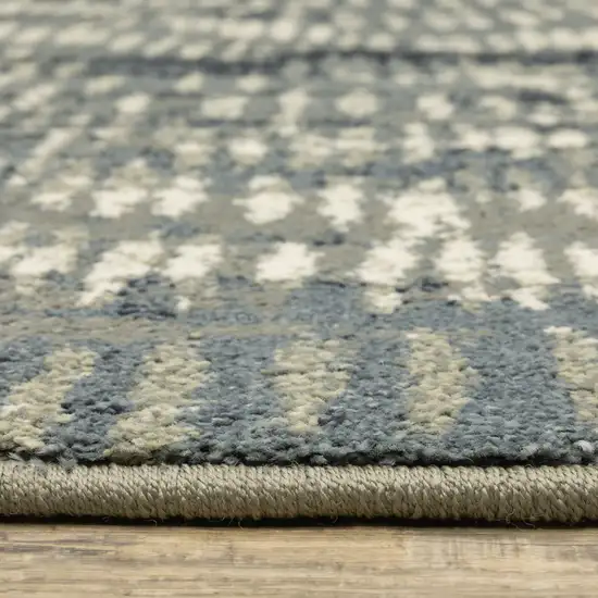 Grey Beige Blue And Light Blue Abstract Power Loom Stain Resistant Runner Rug Photo 9