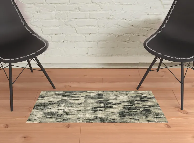 Grey Beige Charcoal And Blue Abstract Power Loom Stain Resistant Area Rug Photo 2