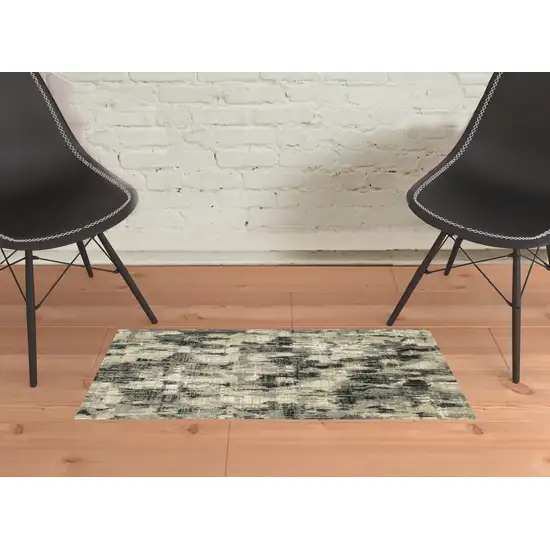 Grey Beige Charcoal And Blue Abstract Power Loom Stain Resistant Area Rug Photo 2