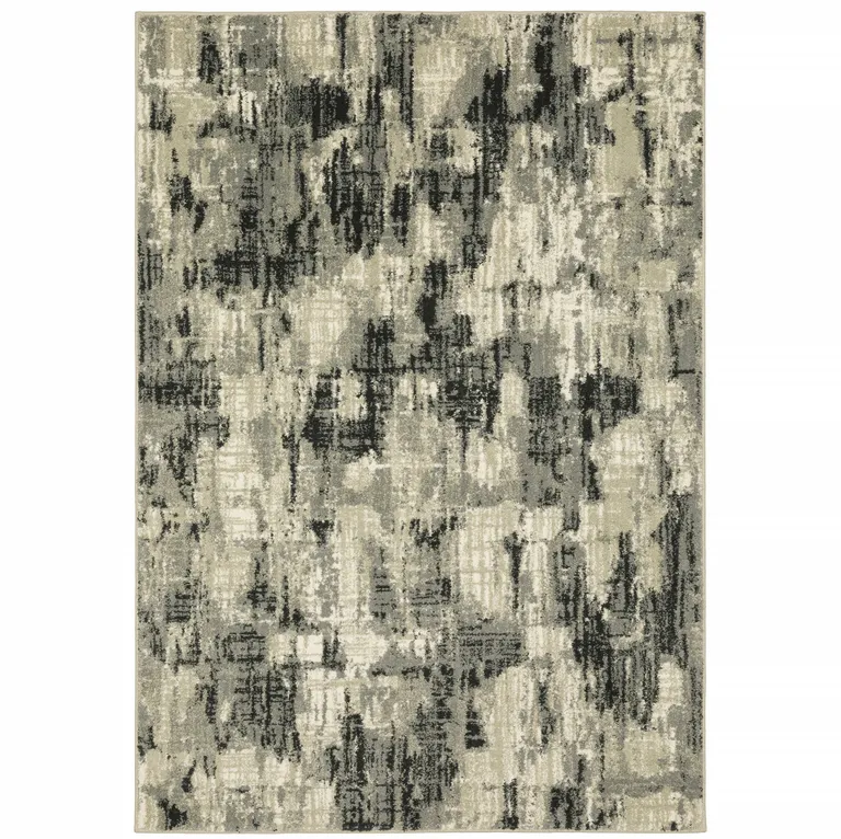 Grey Beige Charcoal And Blue Abstract Power Loom Stain Resistant Area Rug Photo 1