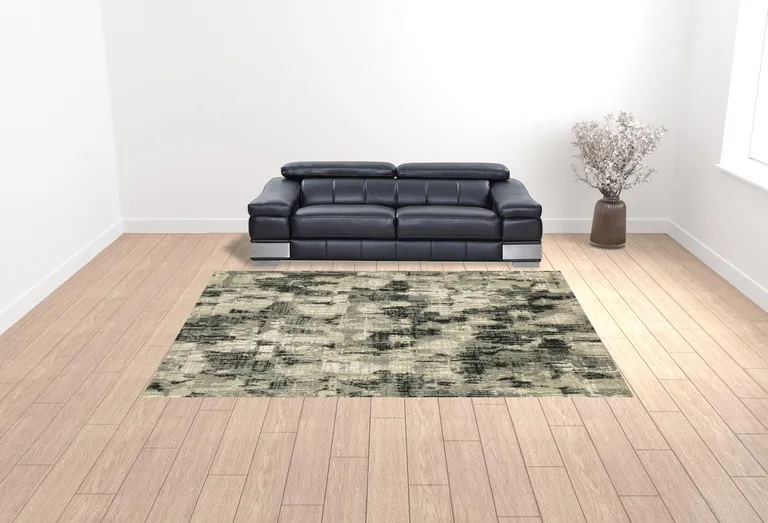 Grey Beige Charcoal And Blue Abstract Power Loom Stain Resistant Area Rug Photo 2