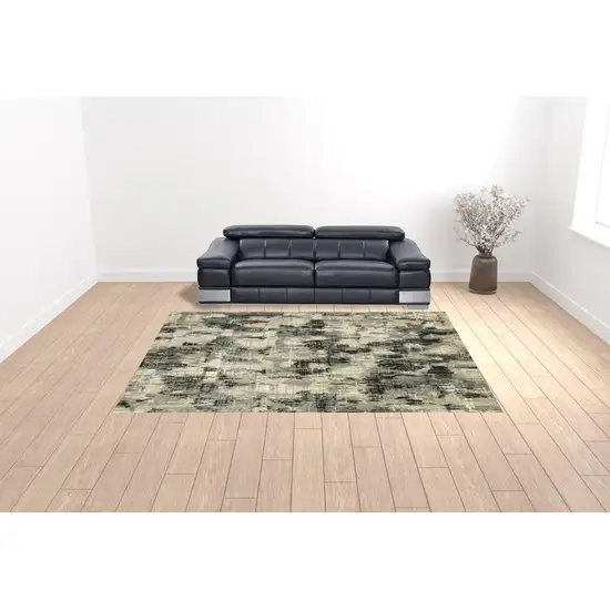 Grey Beige Charcoal And Blue Abstract Power Loom Stain Resistant Area Rug Photo 2