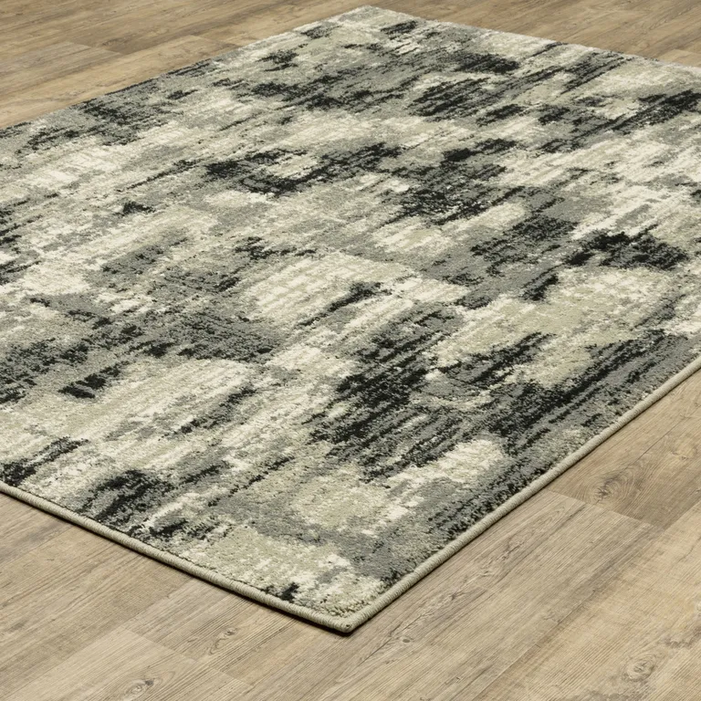 Grey Beige Charcoal And Blue Abstract Power Loom Stain Resistant Area Rug Photo 5