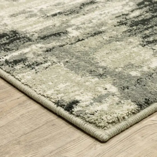 Grey Beige Charcoal And Blue Abstract Power Loom Stain Resistant Runner Rug Photo 4