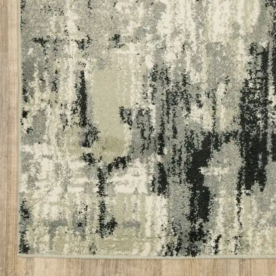 Grey Beige Charcoal And Blue Abstract Power Loom Stain Resistant Runner Rug Photo 3