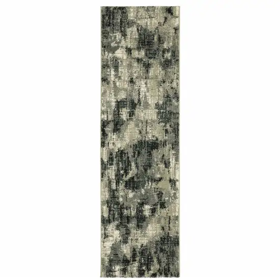 Grey Beige Charcoal And Blue Abstract Power Loom Stain Resistant Runner Rug Photo 1