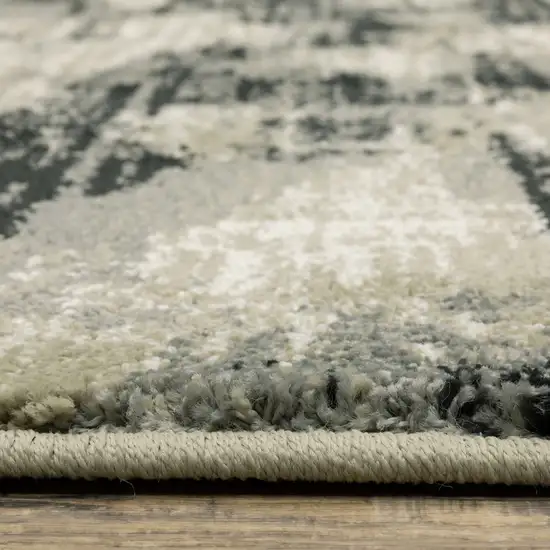 Grey Beige Charcoal And Blue Abstract Power Loom Stain Resistant Runner Rug Photo 9