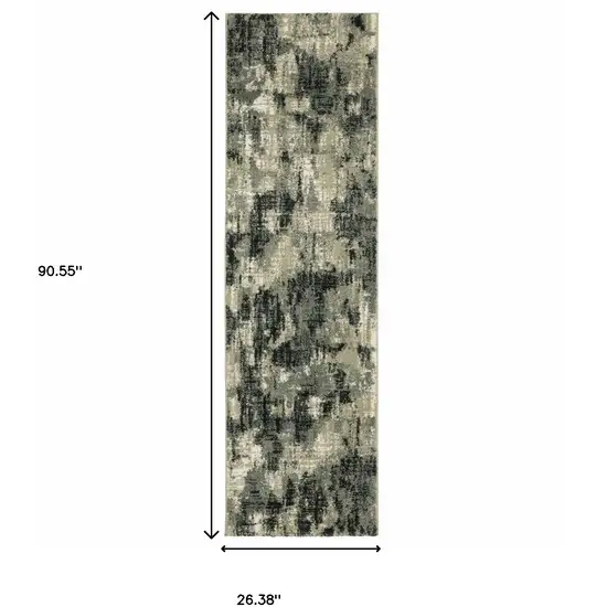 Grey Beige Charcoal And Blue Abstract Power Loom Stain Resistant Runner Rug Photo 10