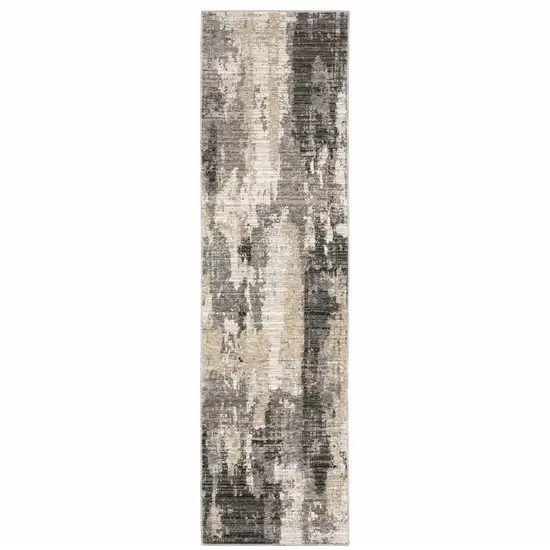 Grey Beige Charcoal Brown Tan And Ivory Abstract Power Loom Stain Resistant Runner Rug Photo 3