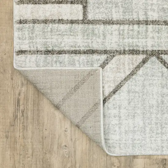 Grey Beige Sage Brown Tan Charcoal And Pale Blue Geometric Power Loom Stain Resistant Runner Rug Photo 6