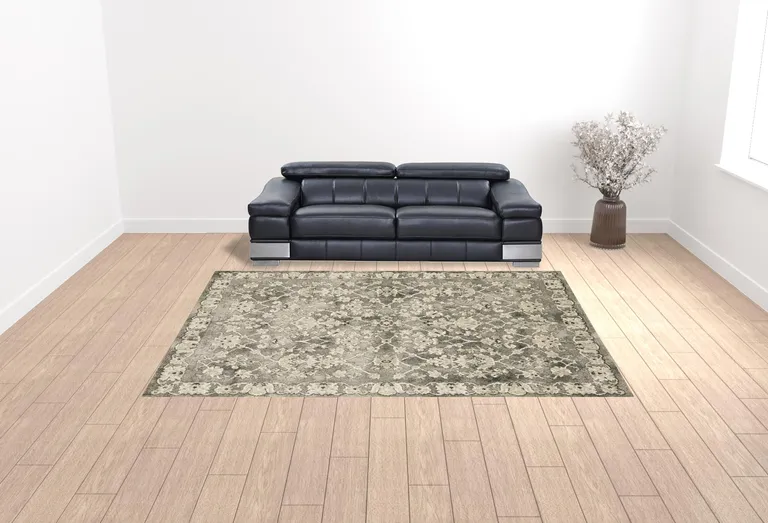 Grey Beige Tan And Brown Oriental Power Loom Stain Resistant Area Rug Photo 3