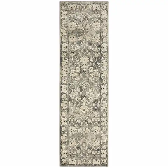 Grey Beige Tan And Brown Oriental Power Loom Stain Resistant Runner Rug Photo 1