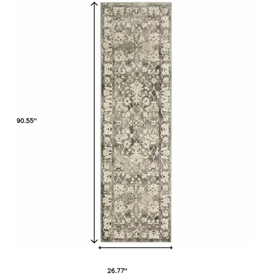 Grey Beige Tan And Brown Oriental Power Loom Stain Resistant Runner Rug Photo 10