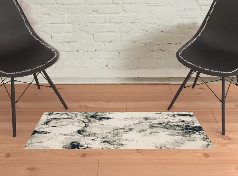 Grey Black And Ivory Abstract Power Loom Stain Resistant Area Rug Photo 2