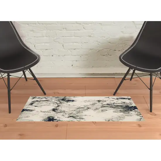 Grey Black And Ivory Abstract Power Loom Stain Resistant Area Rug Photo 2