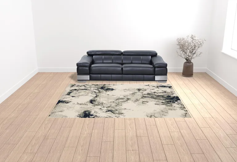 Grey Black And Ivory Abstract Power Loom Stain Resistant Area Rug Photo 2