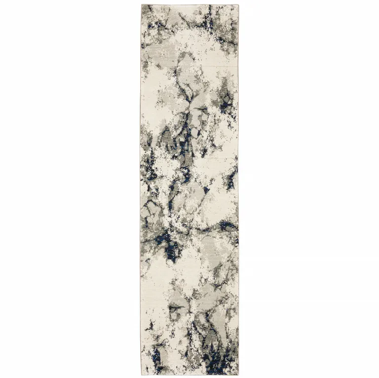 Grey Black And Ivory Abstract Power Loom Stain Resistant Runner Rug Photo 1