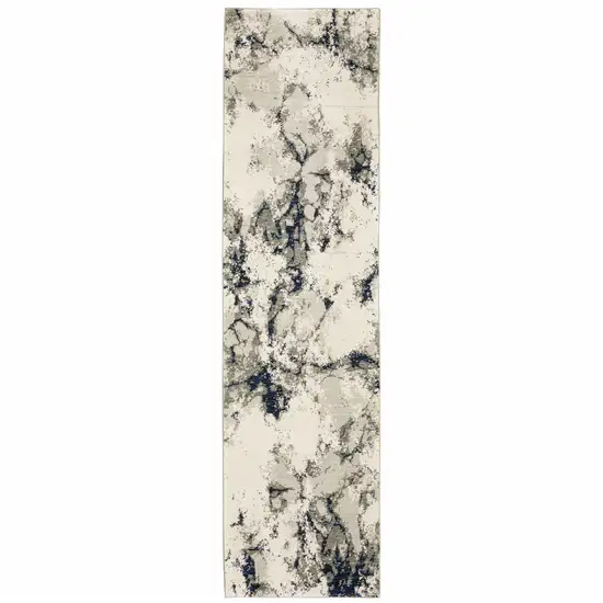 Grey Black And Ivory Abstract Power Loom Stain Resistant Runner Rug Photo 1