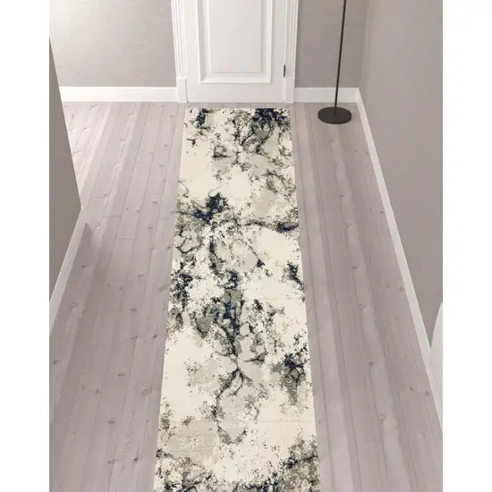 Grey Black And Ivory Abstract Power Loom Stain Resistant Runner Rug Photo 2