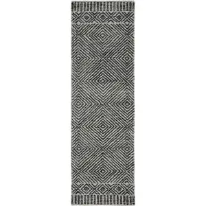 Photo of Grey Black Hand Tufted Space Dyed Geometric Indoor Area Rug