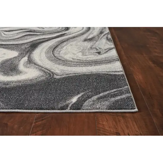 Grey Black Machine Woven Marble Indoor Area Rug Photo 4