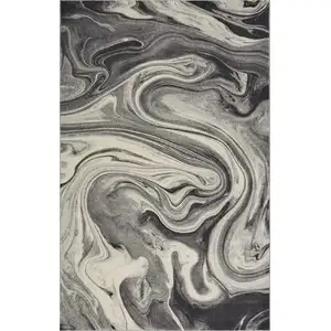 Photo of Grey Black Machine Woven Marble Indoor Area Rug