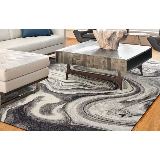 Grey Black Machine Woven Marble Indoor Area Rug Photo 4