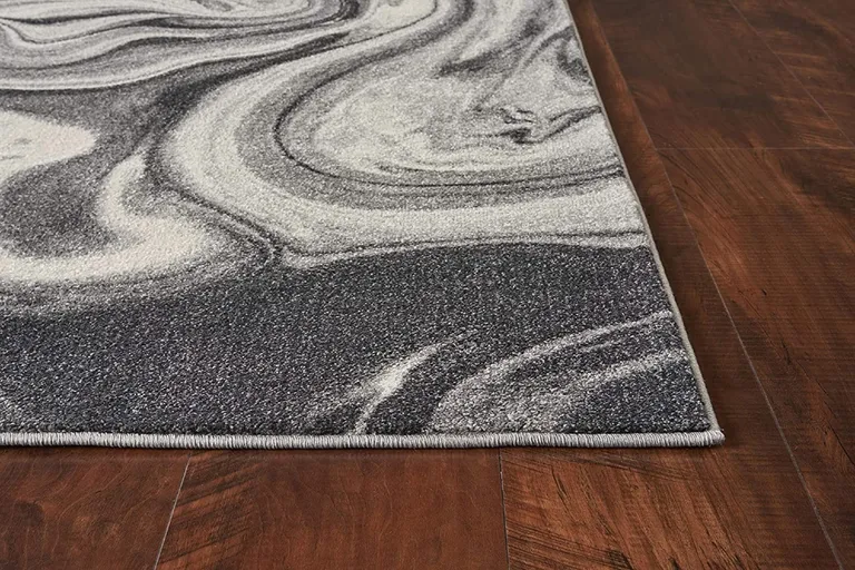 Grey Black Machine Woven Marble Indoor Area Rug Photo 3