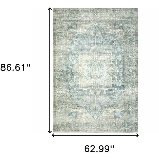 Grey Blue And Ivory Oriental Power Loom Stain Resistant Area Rug Photo 10