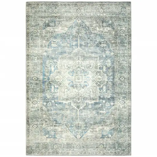 Grey Blue And Ivory Oriental Power Loom Stain Resistant Area Rug Photo 1