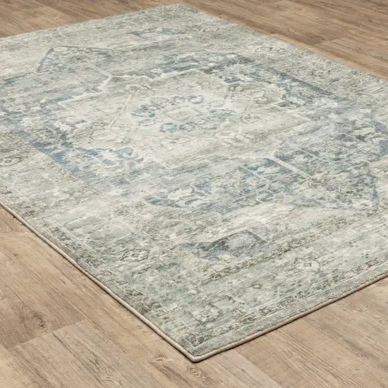 Grey Blue And Ivory Oriental Power Loom Stain Resistant Area Rug Photo 5