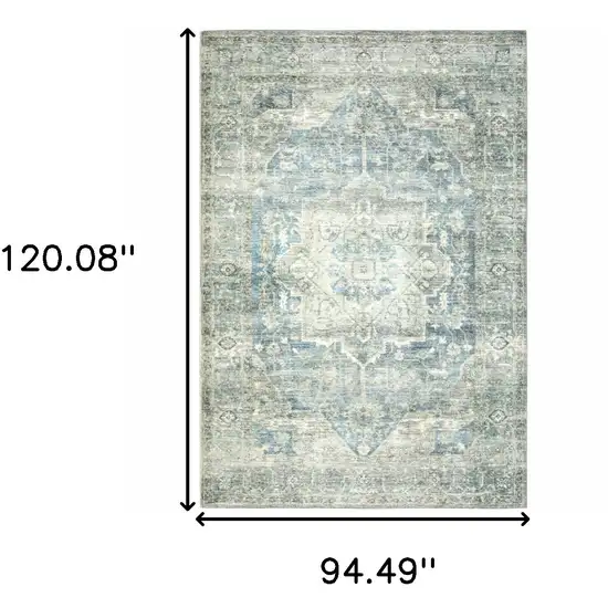 Grey Blue And Ivory Oriental Power Loom Stain Resistant Area Rug Photo 10